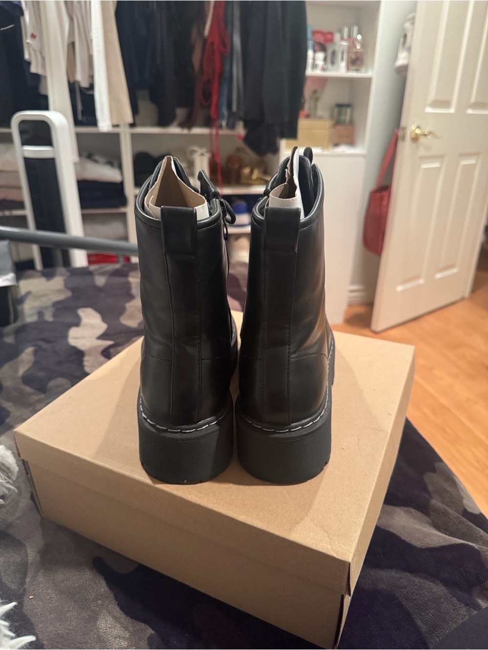 Steve Madden Black Lace-Up Platform Combat Boots - Picture 3 of 5